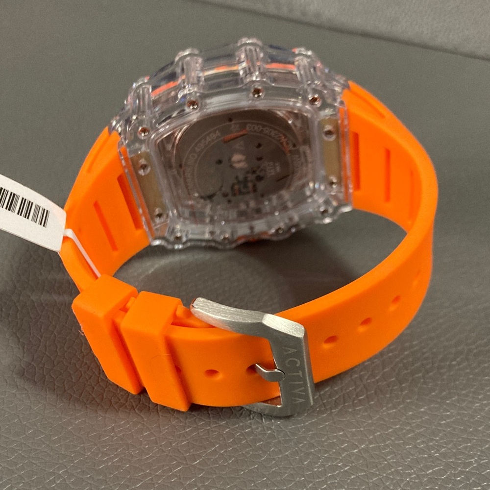 Activa Watch w/ Skeleton Dial 44.3mm, Orange strap/clear face (ACW2305-003) - Picture 5 of 7